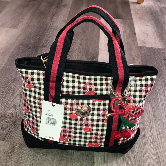 Betsey Johnson Handbags - Luv Betsey Betsey Johnson Black & White Gingham & Red Cherry Print Tote Bag NWT
